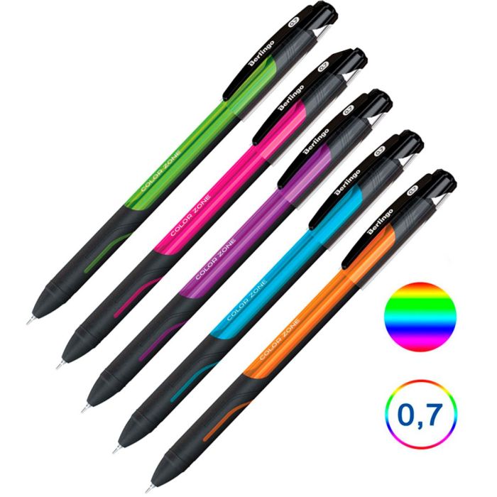 Ручка шариковая Berlingo "Color Zone stick", 0,7 мм, корпус ассорти, синяя, цена за штуку